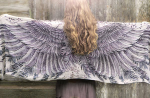 Women scarf, Dusty purple Wings and feathers