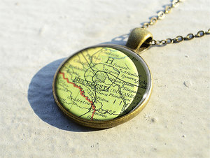 vintage Bucharest map resin pendant