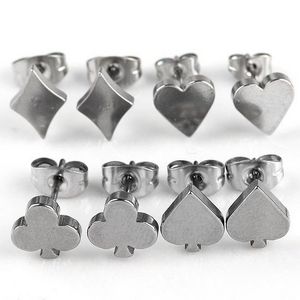 4 Pair Carved Playing Card Ear Stud Earrings Stainless Steel Gothic Punk Jewelry