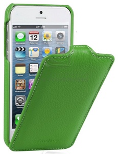 Зеленый, кожаный чехол для айфона 5