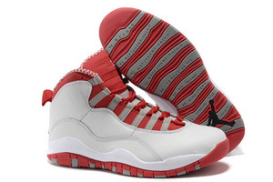 Retro Jordan 10 White Grey and Red Men Basketball Shoes