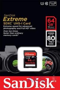 Карта памяти SanDisk 64GB SDXC Extreme UHS-I Class 10 (80MB/s) (SDSDXS-064G-X46)