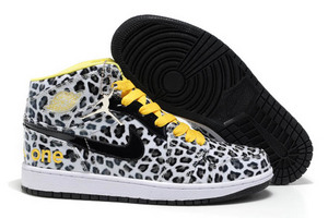 Retro Jordan I(1) Olympic Edition Pack Leopard Print Leather Basketball Shoes-White Black Yellow