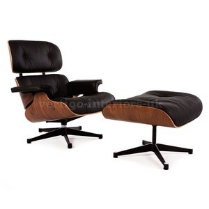 Classic Eames Lounge Arm Chair - Walnut & Black Leather