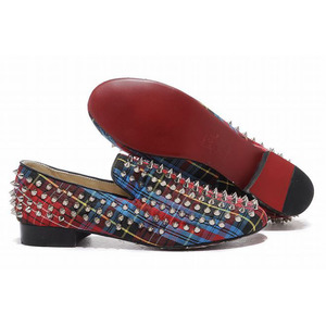 Christian Louboutin Rollerboy Spikes Womens Flat Shoes Tartan Gold