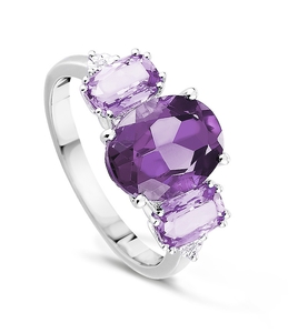 КОЛЬЦО С АМЕТИСТАМИ И БРИЛЛИАНТАМИ ИЗ БЕЛОГО ЗОЛОТА