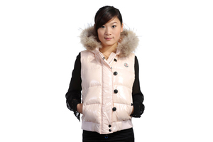 Moncler Women Down Vest Collar Fur Beige