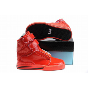 kid supra tk society all red leather high tops sneakers