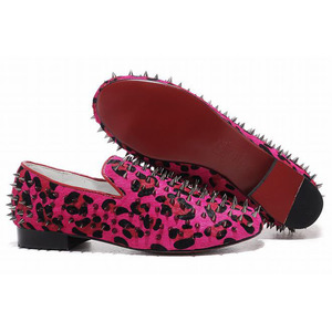 Red Leopard Christian Louboutin Rollerboy Spikes Mens Red Sole Flat Shoes