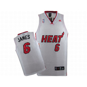 NBA Heat James #6 White Adidas Jersey Red Black Number