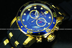 Часы INVICTA PRO DIVER SCUBA 18k GOLD PLATED 6983 BLUE DIAL SWISS CHRONO BLACK WATCH