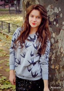 Grey Long Sleeve Swallow Print Loose Sweatshirt