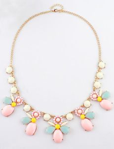 Колье White Red Gemstone Gold Chain Necklace