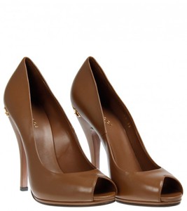 Gucci Tobacco Brown Charlotte Peep Toe Pumps