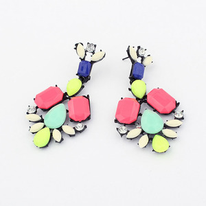 Pair of Fashion Splicing Color Gemstone Embellished Rhinestoned Earrings For Women