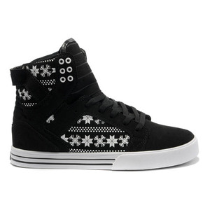 Black White Snowflake Women High Tops Supra Skytop Leather Shoes