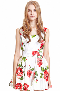 ROMWE Bandeau Rose Print Tank Skater Dress