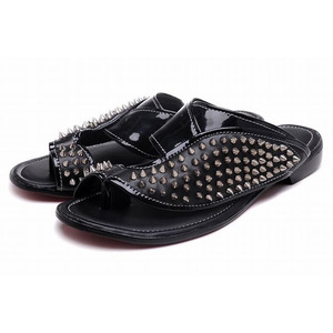 Red Bottom Summer Fashion Christian Louboutin Spikes Mens Leather Sandals Black