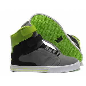 High Top Grey and Black Green Supra TK Society Mens Sneakers