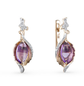 ЗОЛОТЫЕ СЕРЬГИ C БРИЛЛИАНТАМИ И АМЕТИСТАМИ