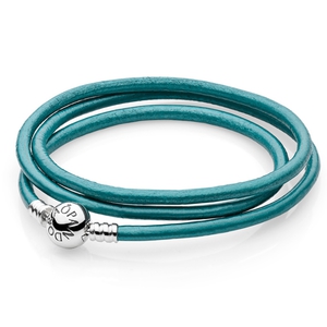 PANDORA SILVER TEAL TRIPLE LEATHER BRACELET