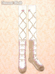 Flowers of Paris Overknee Socks #Beige/Pink