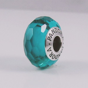Pandora Sterling Silver Glass Turquoise Faceted Murano
