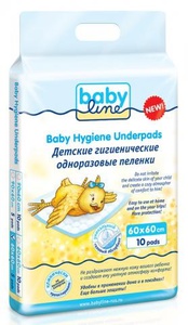 Baby Line Детские гигиенические одноразовые пеленки 60*60, 10 штук