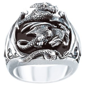 Realm Of The Dragon Sterling Silver Ring: Men's Fantasy Jewelry