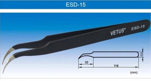 Пинцет стальной антистатический Vetus ESD-15, 116 мм