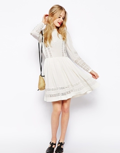 ASOS | ASOS Premium Skater Dress With Lace Inserts And Embroidery at ASOS