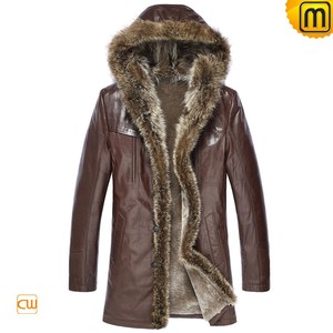 Mens Raccoon Fur Leather Coat CW877160