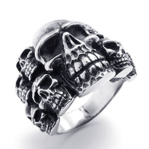 Biker Silver Tone Evil Skull Ring