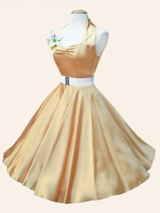 1950s Halterneck Champagne Satin Dress