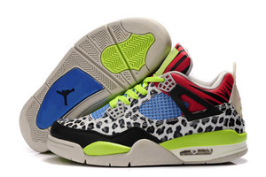 Nike Brand Air Jordan 4 Shoes Lime Green and White Blue Red/Black - Leopard