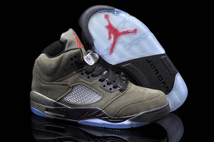 Fear Shoes with Sequoia/Fire Red and Olive Black Colorways Mens Nike Jordan Retro 5 Basketball Sneakers