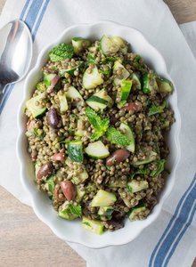 cold lentil salad with cucumbers and olives