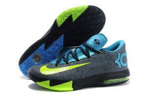 Nike KD VI "Away II" Black/Volt-Vivid Blue-Dark Grey Mens Sneakers Cheap Sale