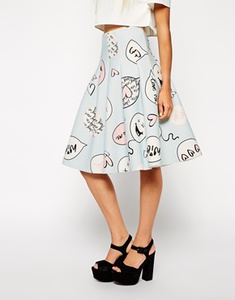 ASOS Premium Bonded Scuba Midi Skirt In Cartoon Print