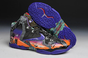 Hawaii "Aloha" Mens Black/Orange/Purple/Grey Basketball Shoes LeBron 11