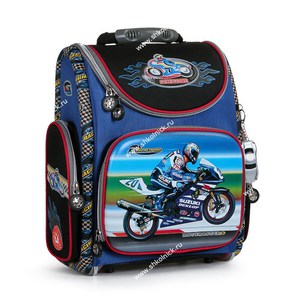 Ранец для первоклассника раскладной Hummingbird Motomaster + мешок черно-синий - К64