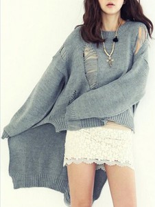 Grey Oversize High Low Cut Out Sweater