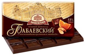 Бабаевский темный шоколад с кусочками апельсина и миндалем