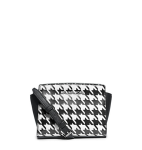 Selma Houndstooth Saffiano Leather Mini Messenger