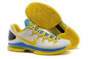 Brand New Nike Kevin Durant V Elite “Playoffs Home”White - Tour Yellow & Photo Blue Colorways Male Shoes