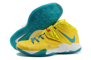 LeBron James Sports Sneakers for Men Soldier VII - Color: Jade Blue/White/Yellow