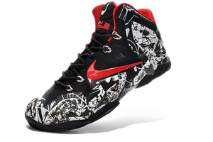Nike Air LeBron 11 Big Kids White/University Red with Black "Graffiti" Colorway Training Shoes