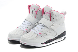 Girls Jordan Flight 45 High (GS) In White/Fusion Pink & Black Design Shoes