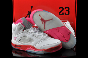 Retro White/Red/Pink Footwear - Jordans 5 - Women Size Basketball Shoes