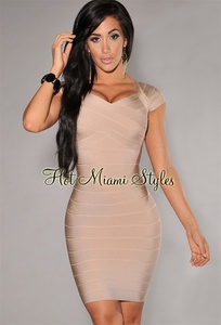 Light Mocha CrissCross Bust Bandage Dress